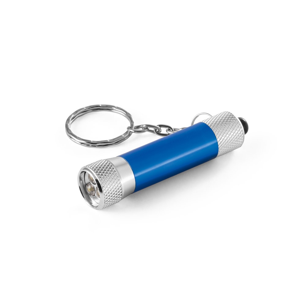 RE-LERGAN. Aluminium sleutelhanger (92% gerecycled) met LED-zaklamp met 3 lampjes - kopen of bedrukken - Royal Blauw