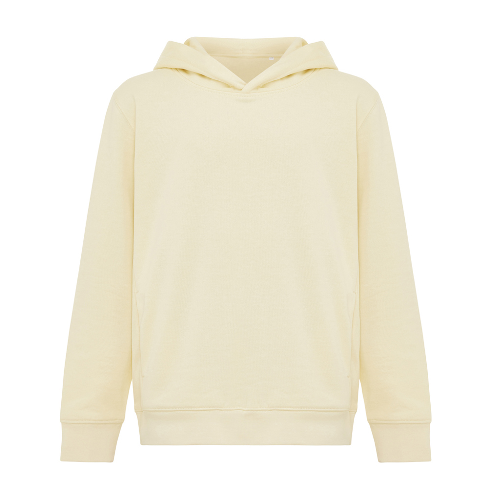 IQONIQ Yengo kids recycled katoen hoodie met steekzakken - bedrukt of onbedrukt verkrijgbaar - cream yellow (± PMS 12-0717 TCX)