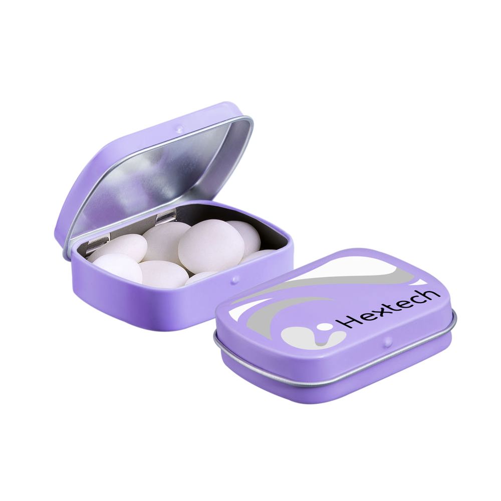 Mini scharnierblikje met Mentos mints - voor bedrijven en relatiegeschenken - Lila