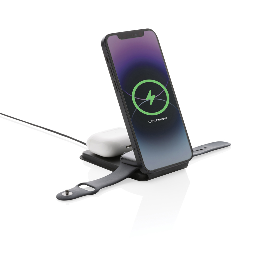 Swiss Peak RCS rPU 15W 3-in-1 magnetische draadloze oplader - bedrukt of onbedrukt verkrijgbaar