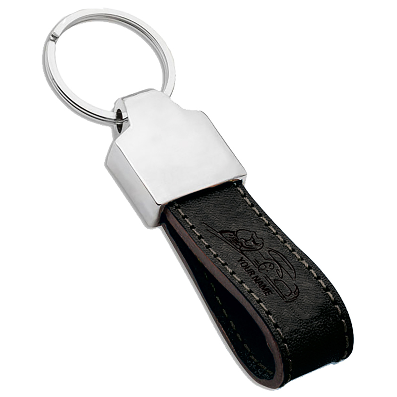 Sleutelhanger P02660, Leder - bedrukt of onbedrukt verkrijgbaar - zwart
