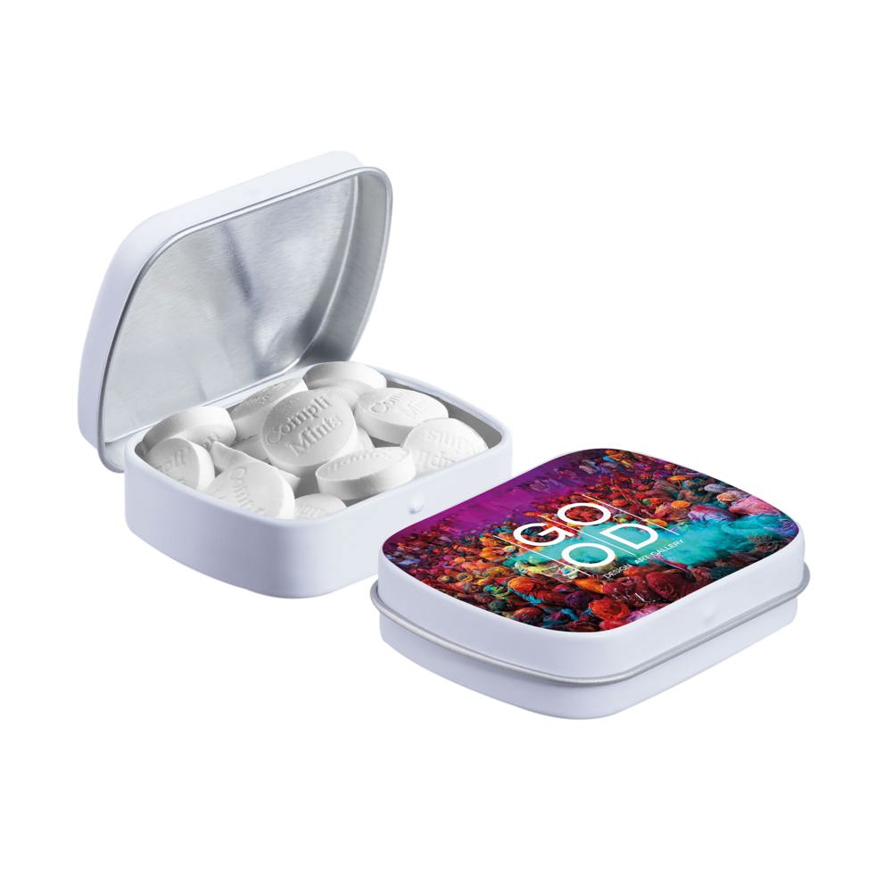 Mini scharnierblikje met vorm pepermunt - voor bedrijven en relatiegeschenken