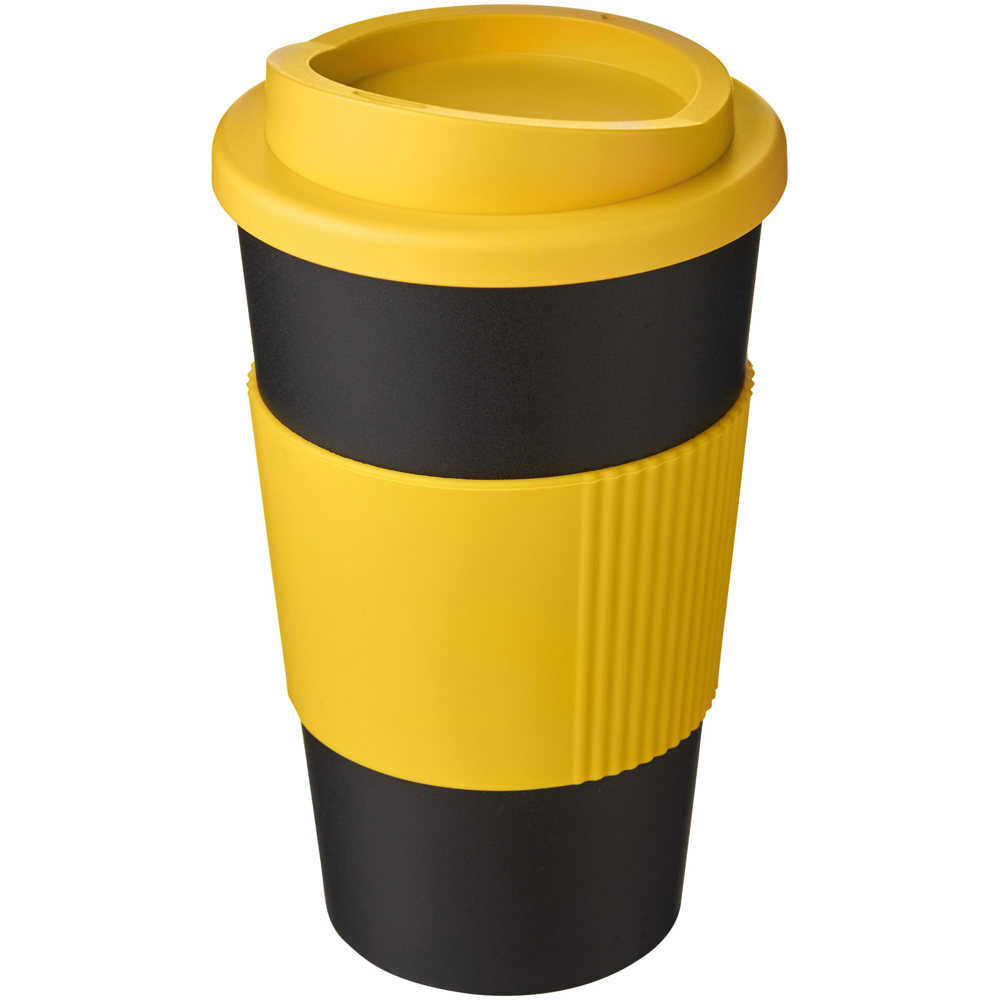Americano® geïsoleerde beker van 350 ml met handgreep - bedrukt of onbedrukt verkrijgbaar - Geel, Zwart