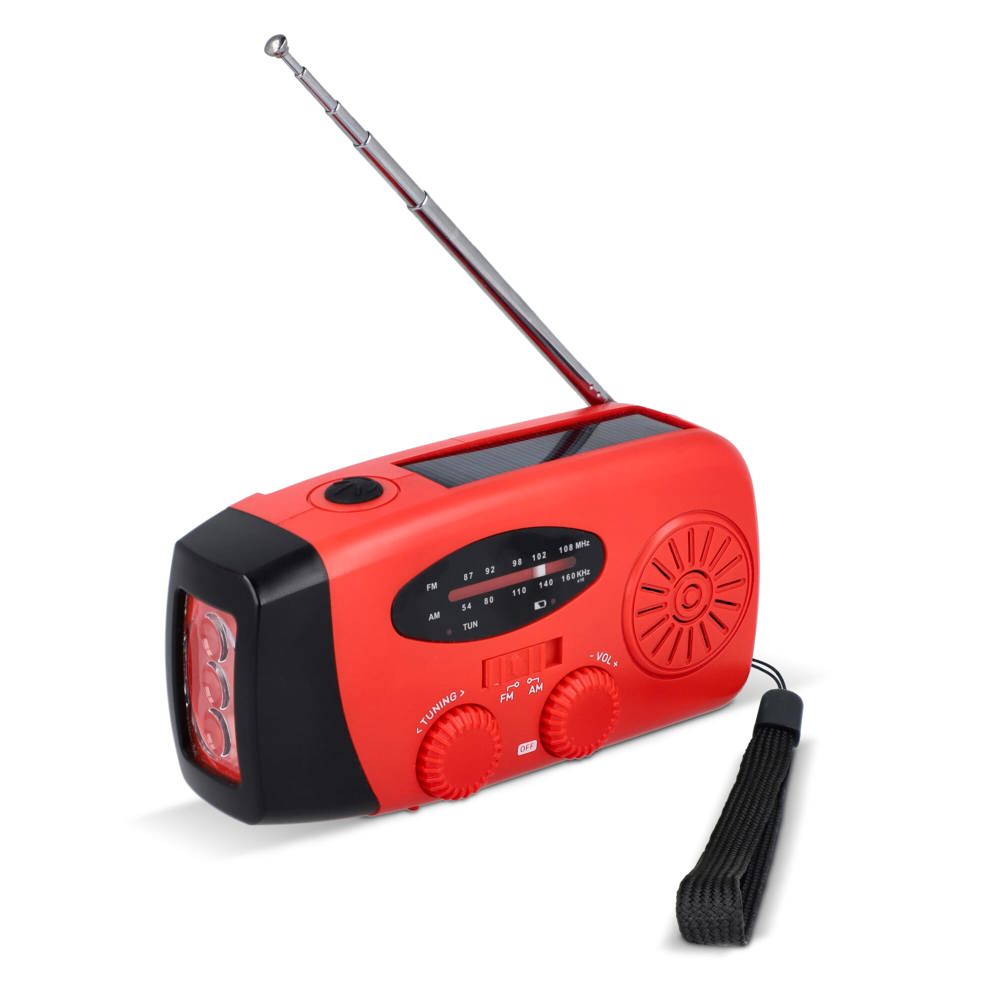 SafeSound Noodradio met Zonne-energie en Opwindbaar - voor bedrijven en relatiegeschenken - Rood