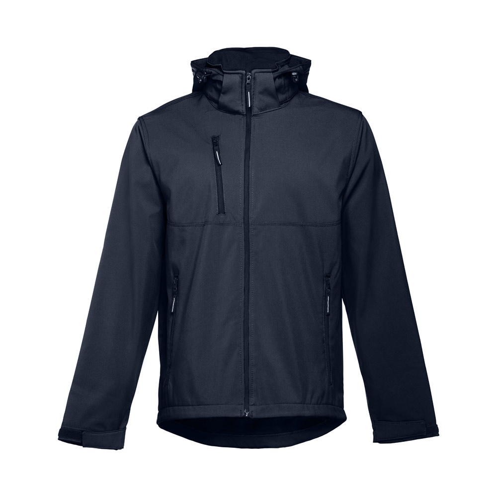 THC ZAGREB. Softshell herenjack van polyester en elastaan - bedrukt of onbedrukt verkrijgbaar - Marineblauw