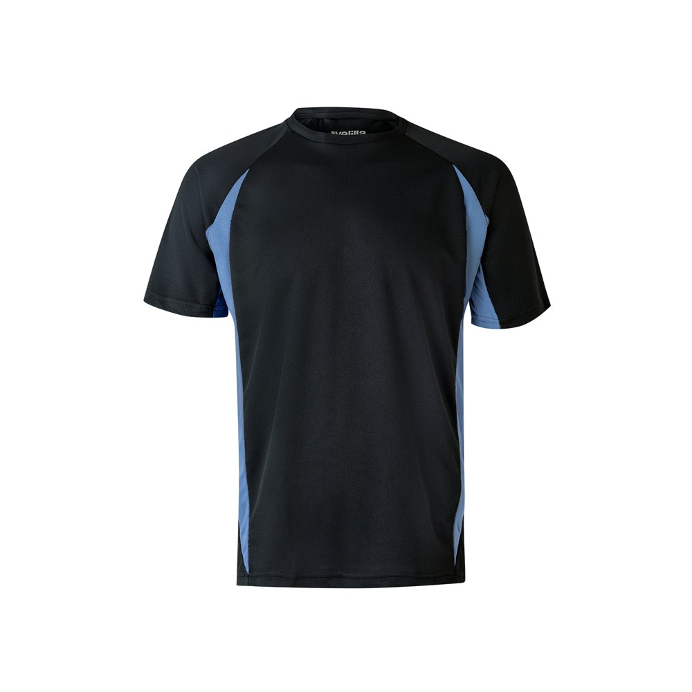 VL SLAYER. Tweekleurig technisch T-shirt met vogeloogjes (160g/m²) van polyester (100%) - bedrukt of onbedrukt - Zwart, Licht blauw