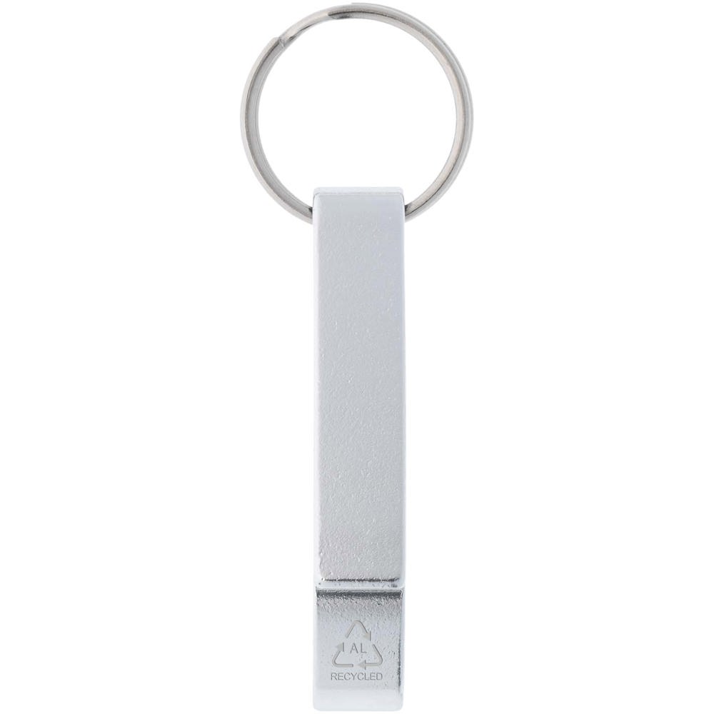Tao fles- en blikopener van RCS gerecycled aluminium met sleutelhanger