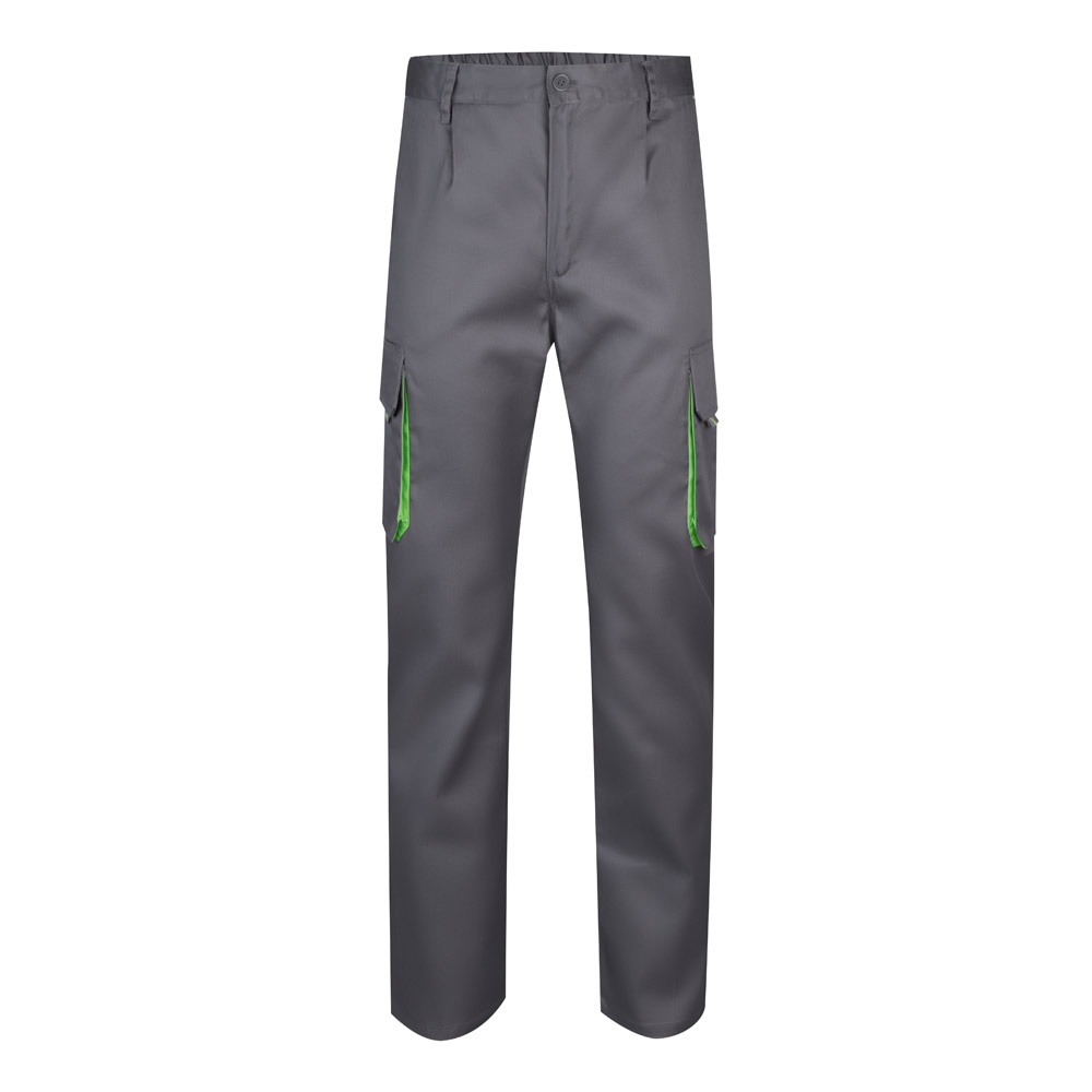 VL HYPNOS. Tweekleurige keperstof broek met meerdere zakken (200g/m²), van katoen (35%) en polyester (65%) - grijs, groen