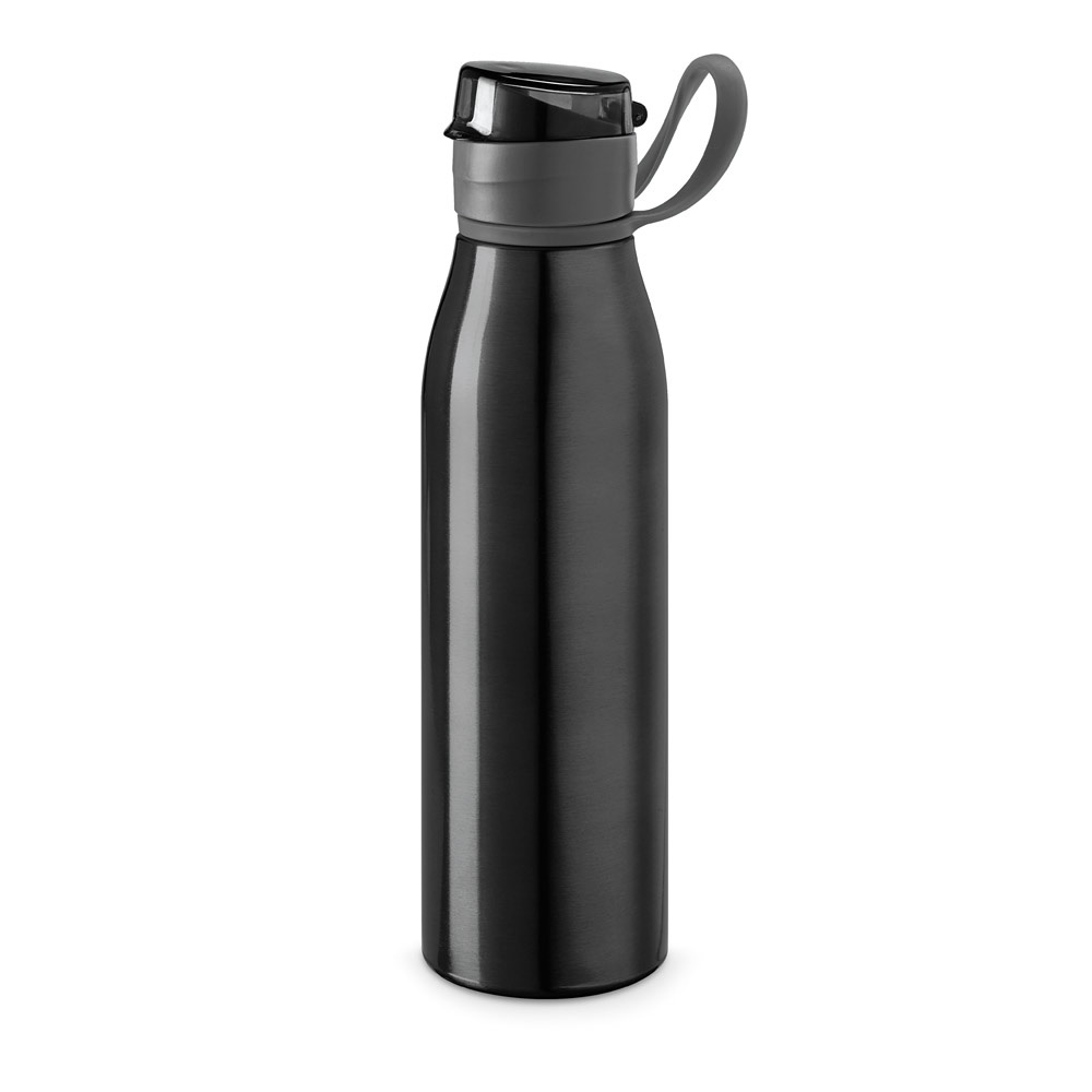 KORVER. Aluminium 650 mL sportfles - bedrukt of onbedrukt verkrijgbaar - Zwart