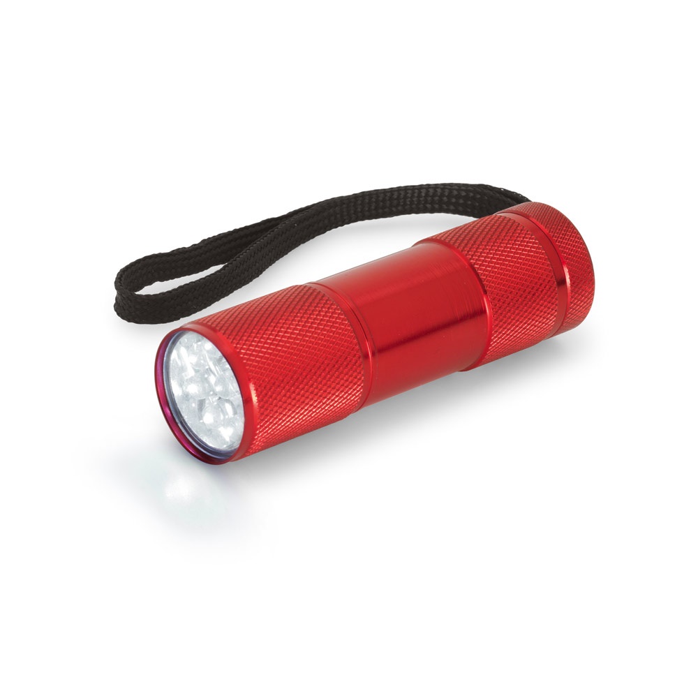 FLASHY. Aluminium zaklamp met 9 LED's en handvat - met logo of onbedrukt bestellen - Rood