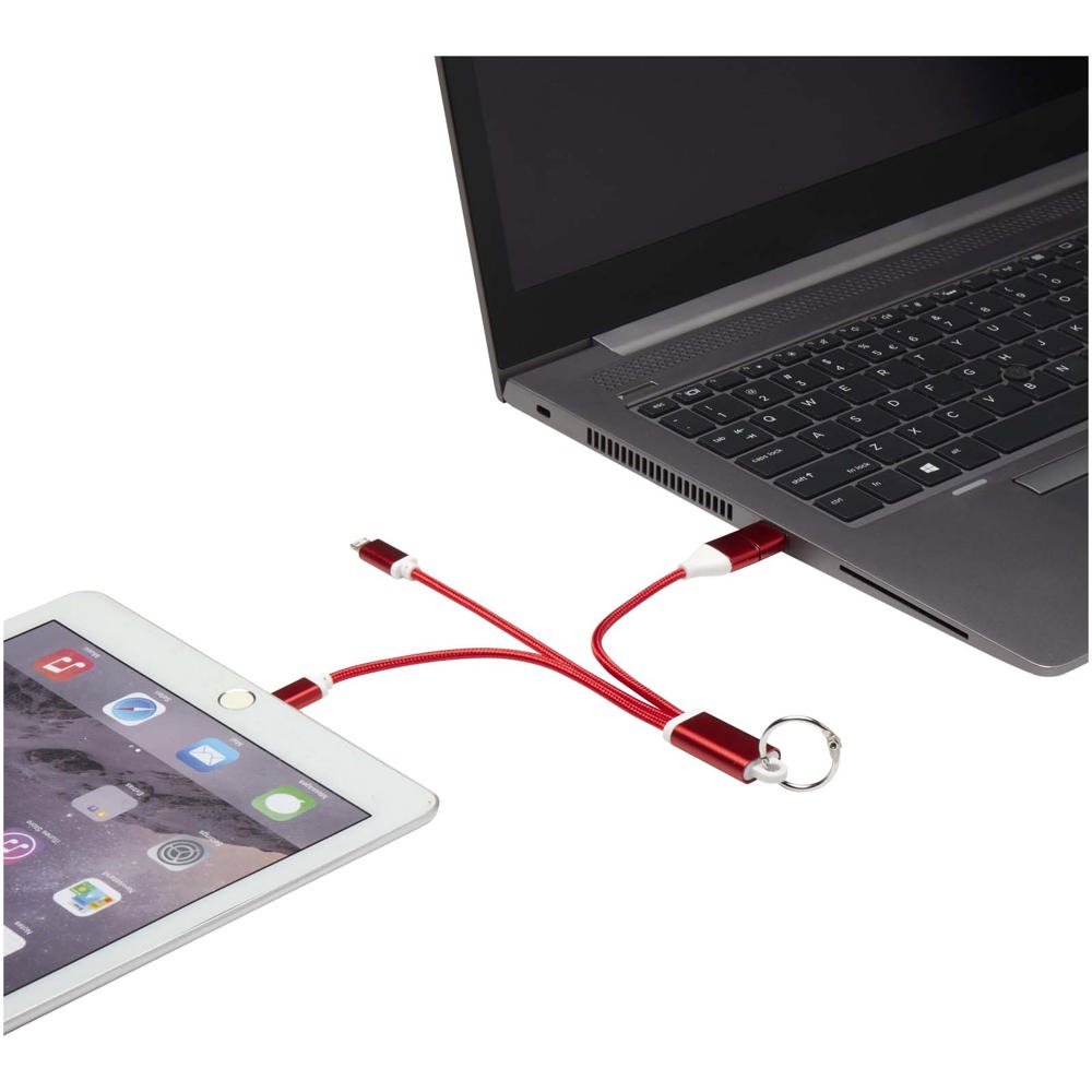 Metal 4-in-1 oplaadkabel van gerecycled aluminium met sleutelhanger