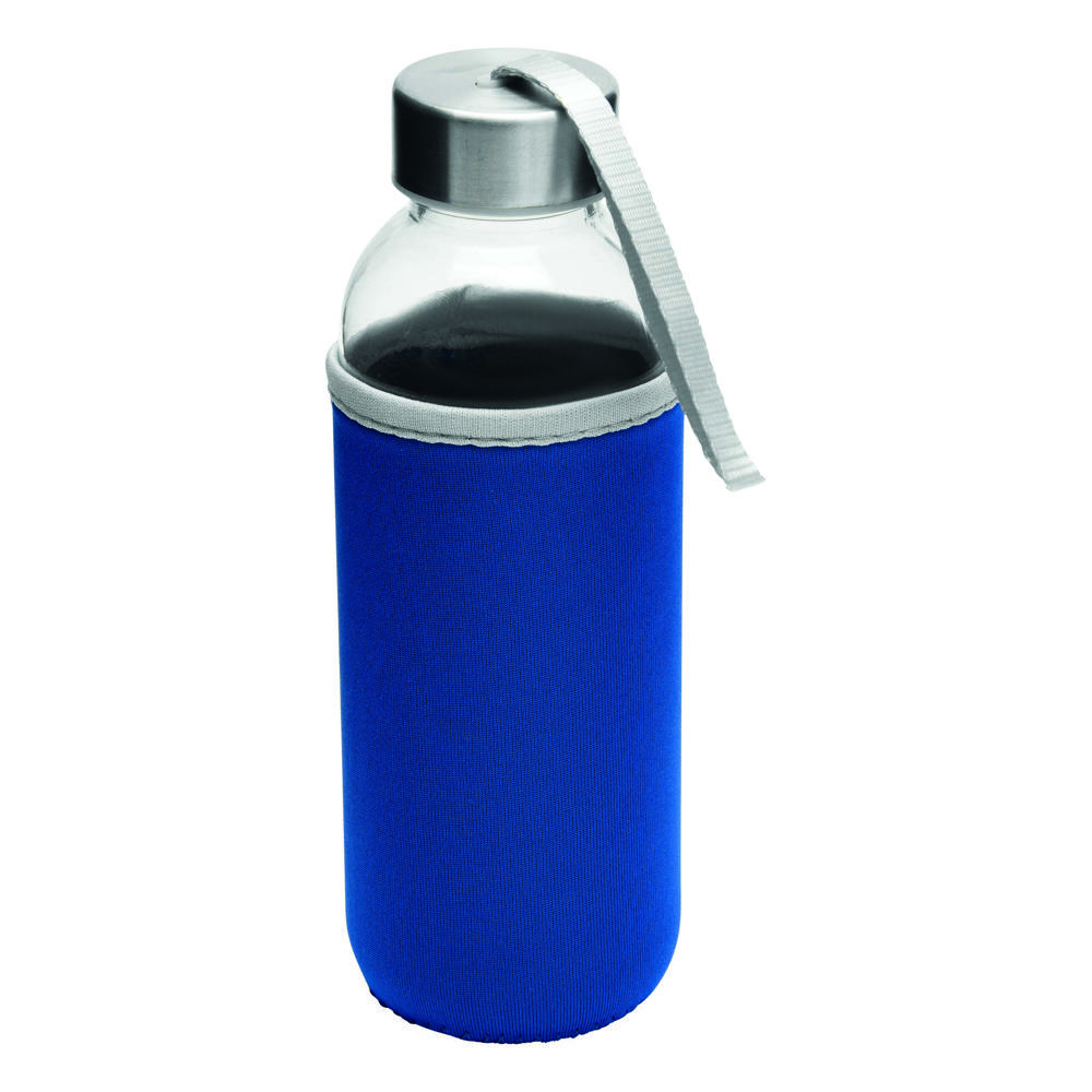 TAKE WELL - Glazen fles - met logo of onbedrukt bestellen - kobaltblauw, transparant