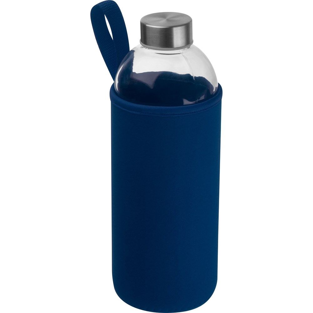 Drinkfles met neopreensleeve en inhoud van 1 liter - voor bedrijven en relatiegeschenken - Donkerblauw