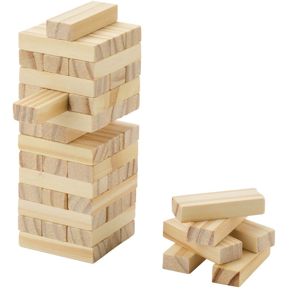 Jumble spel met omvallende toren van hout