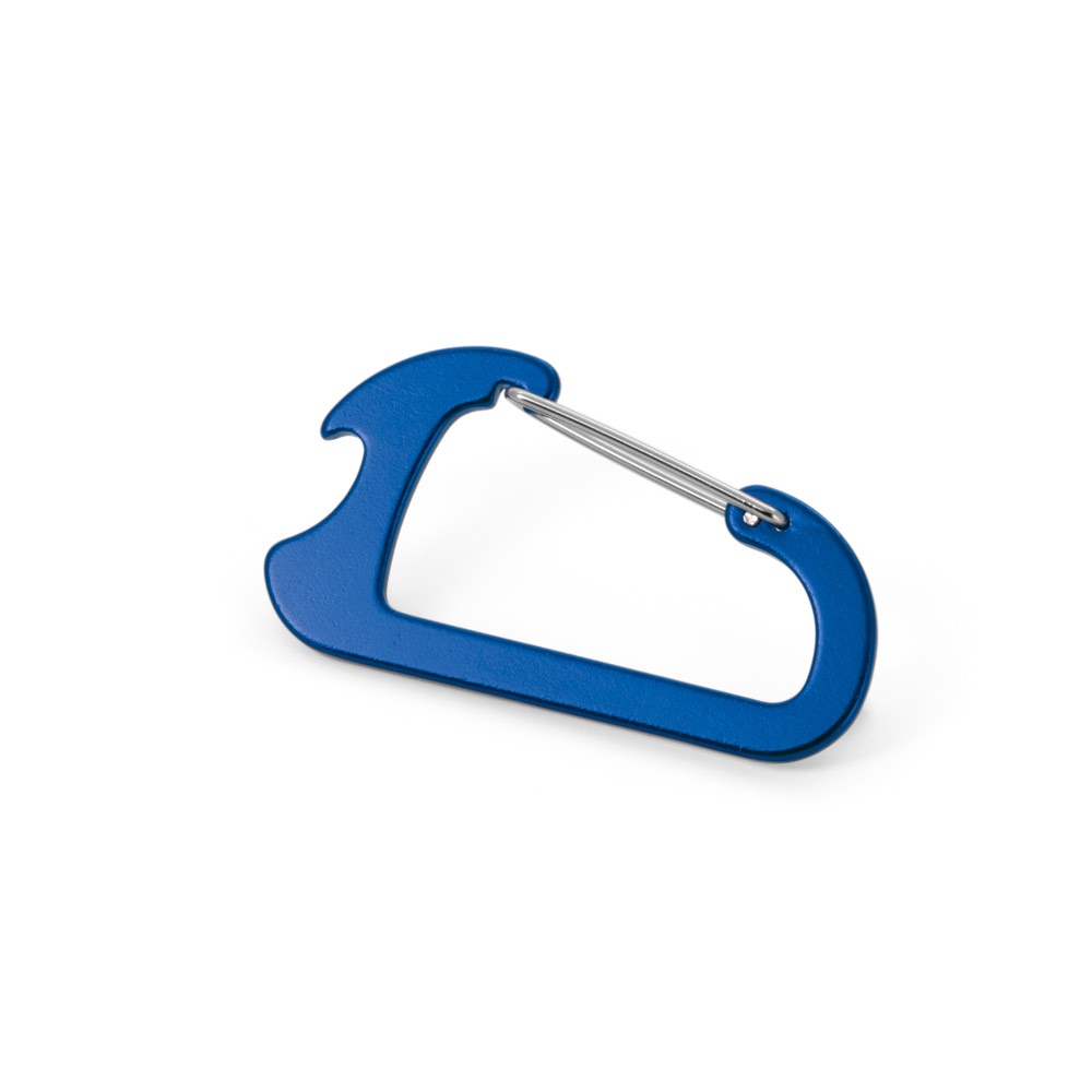 CLOSE. Karabijnhaak met aluminium capsuleopener - met logo of onbedrukt bestellen - Royal Blauw