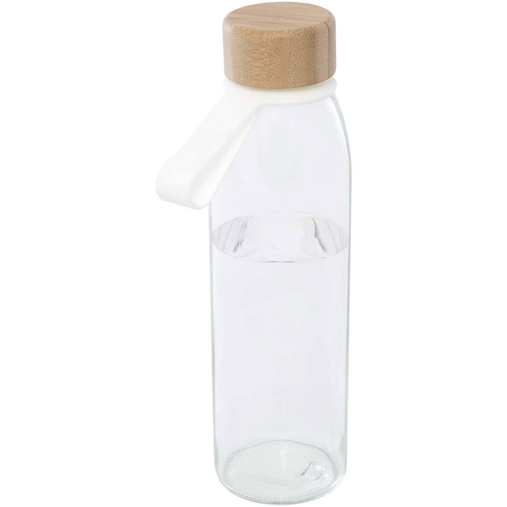 Porto 500 ml glazen waterfles met siliconen handgreep en bamboe deksel - met logo of onbedrukt bestellen