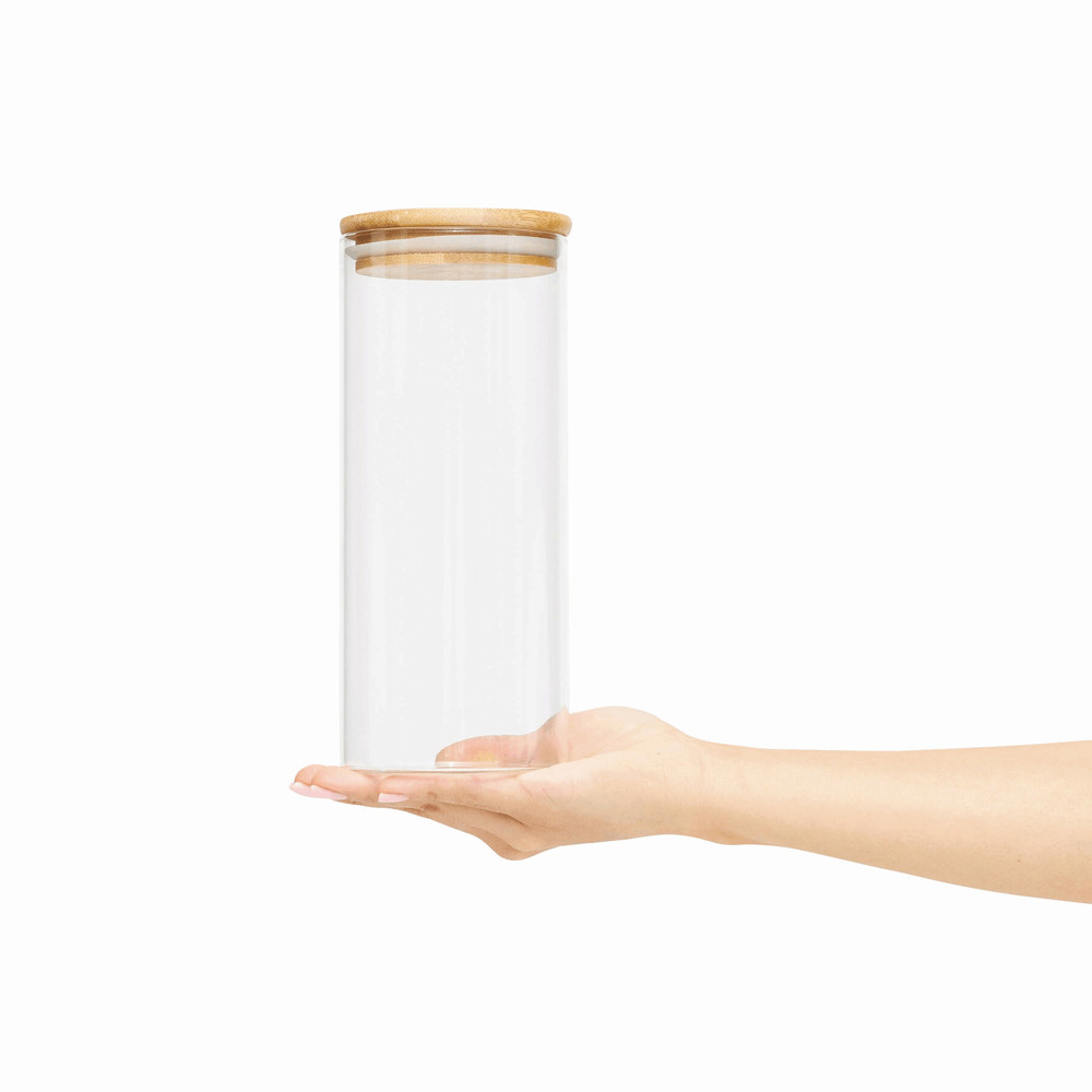 ECO STORAGE L - Glazen voorraadpot, kruiden enz., inhoud ca. 850 ml. - met logo of onbedrukt bestellen