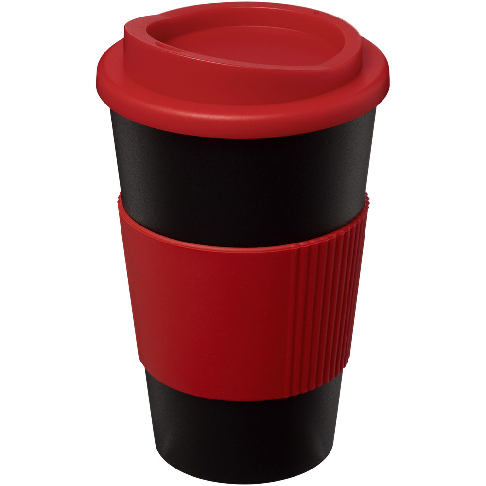 Americano® 350 ml geïsoleerde beker met grip - kopen of bedrukken - Zwart, Rood