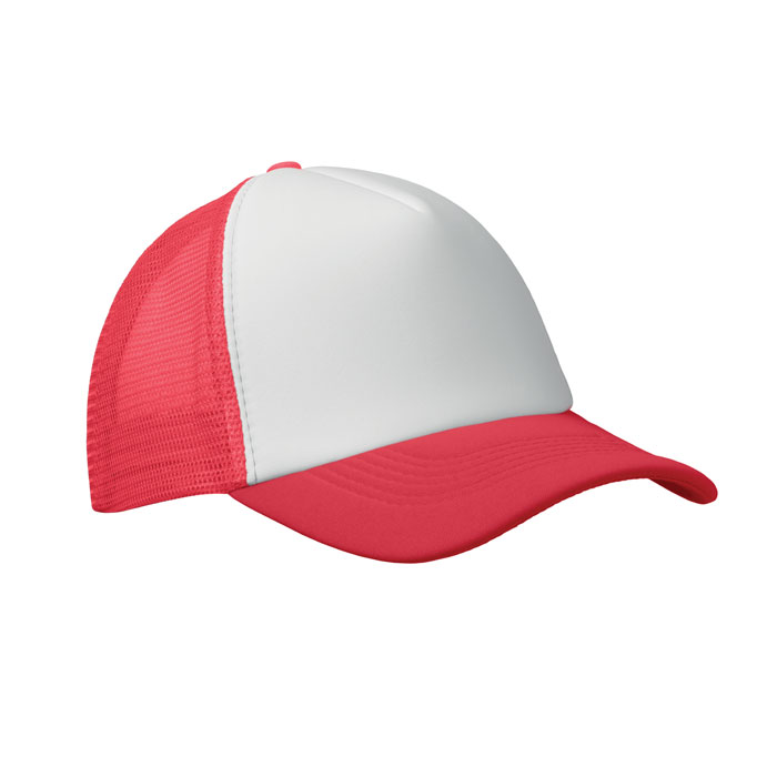 BUBBLE - 5 PANELEN TRUCKER PET - voor bedrijven en relatiegeschenken - wit/rood