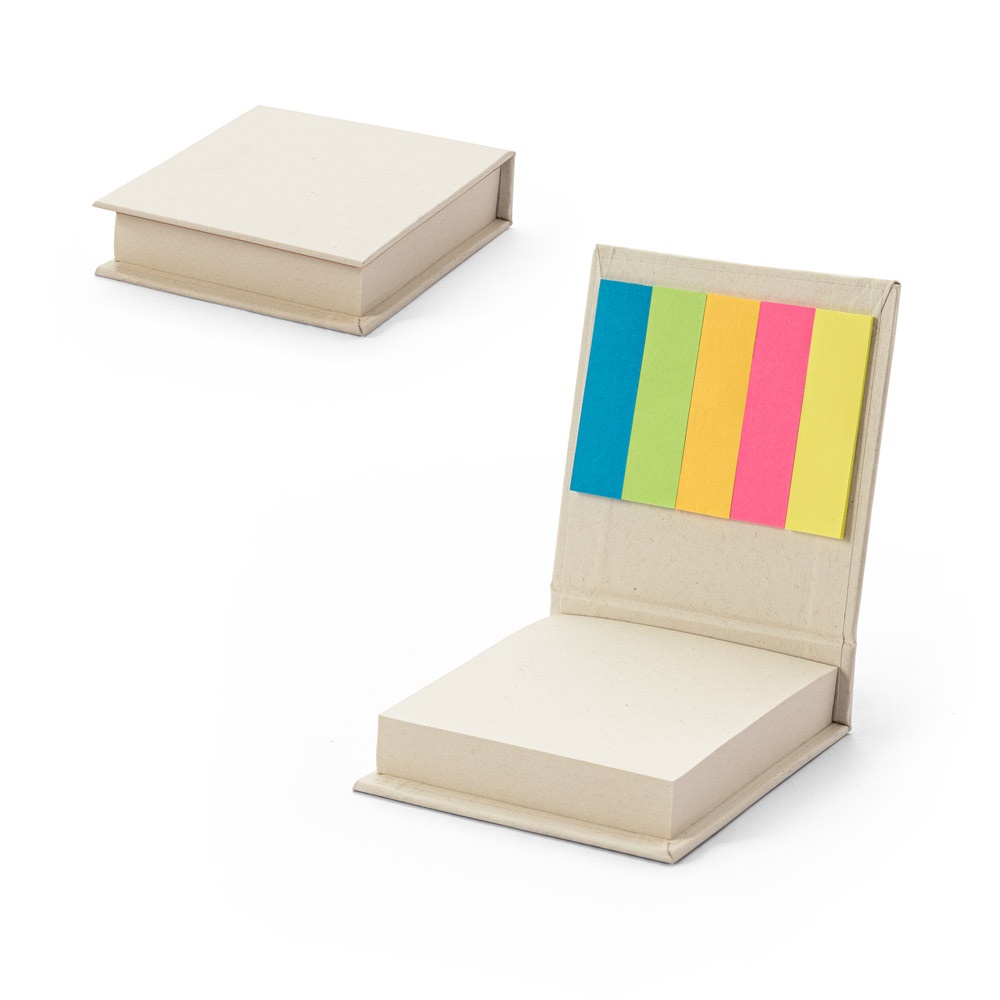 KAIRON. 2-in-1 kantoorset, gemaakt van 100% gerecycled papier, met 6 plaknotities - voor bedrijven en
