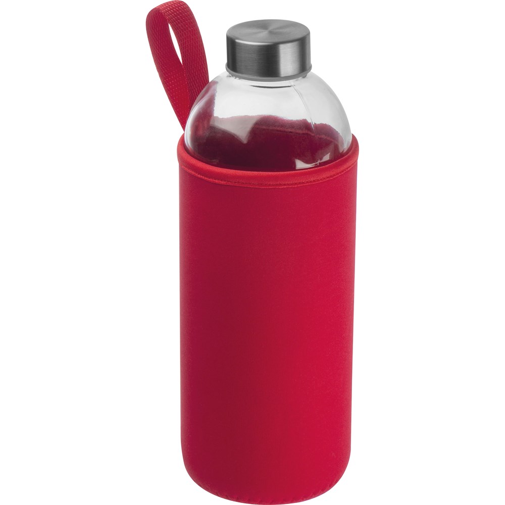 Drinkfles met neopreensleeve en inhoud van 1 liter - voor bedrijven en relatiegeschenken - Rood
