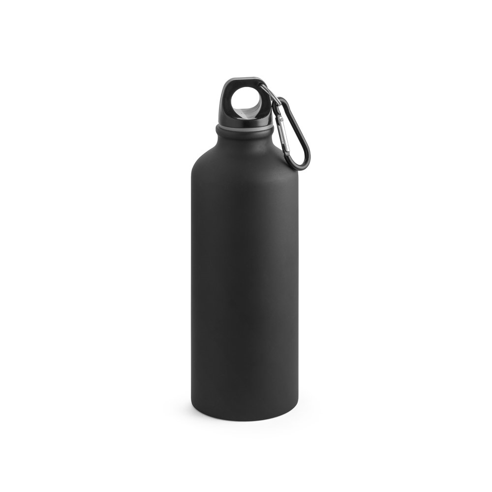 COLLINA. Aluminium fles met karabijnhaak 540 mL - bedrukt of onbedrukt verkrijgbaar - zwart