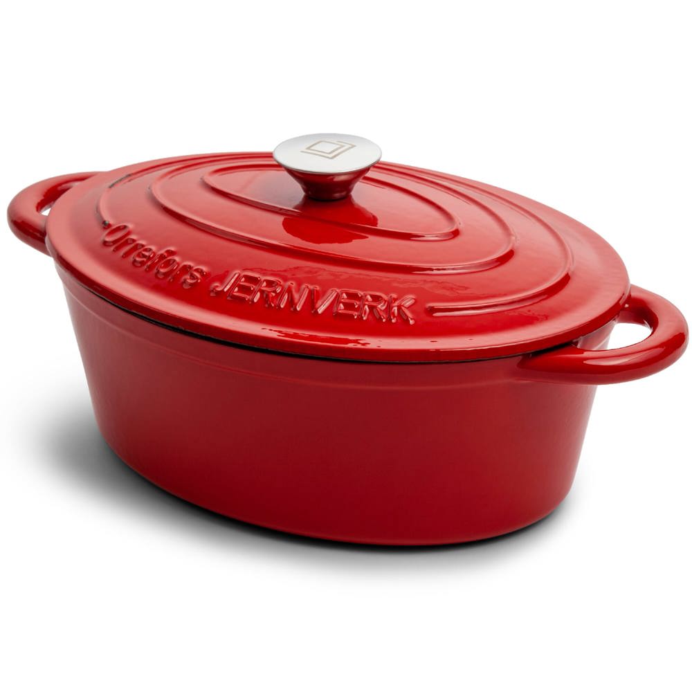 Orrefors Jernverk Ovale geëmailleerde braadpan 3.5L - voor bedrijven en relatiegeschenken - rood