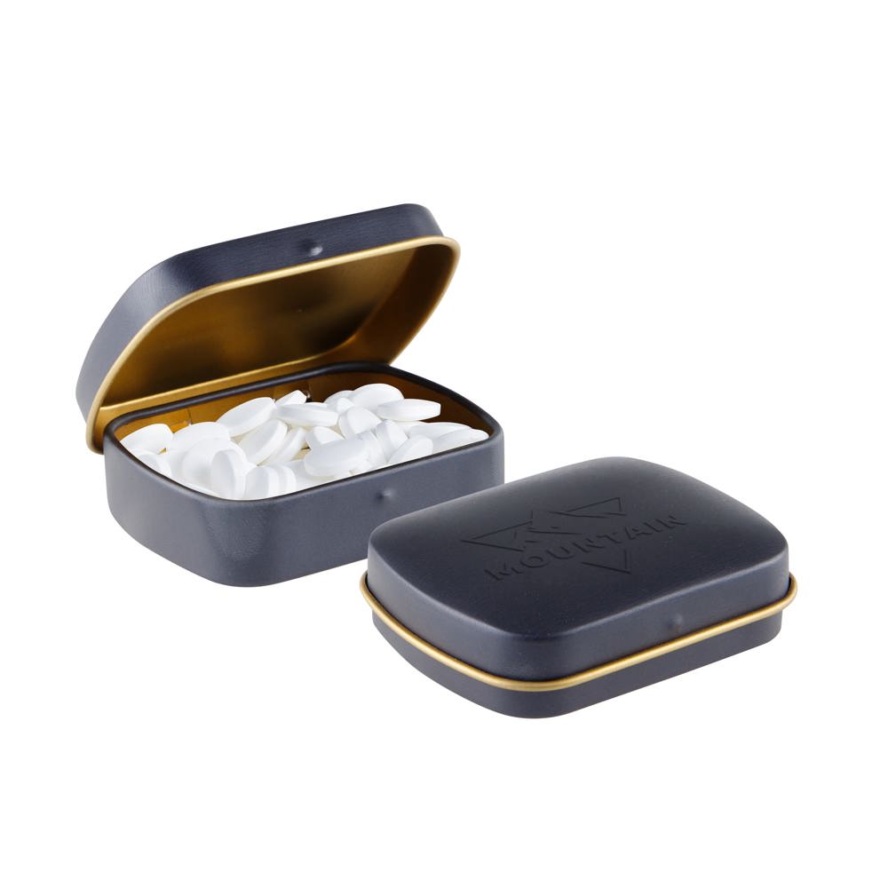 Mini scharnierblikje embossing - bedrukt of onbedrukt verkrijgbaar - Mat Donkerblauw/Goud