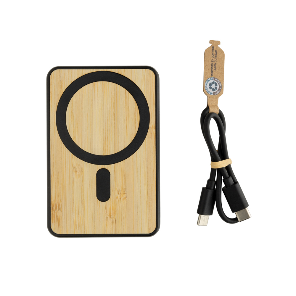 Zen RCS rplastic 5000 mah 5W magnetische bamboe powerbank - voor bedrijven en relatiegeschenken - zwart (± PMS Black)