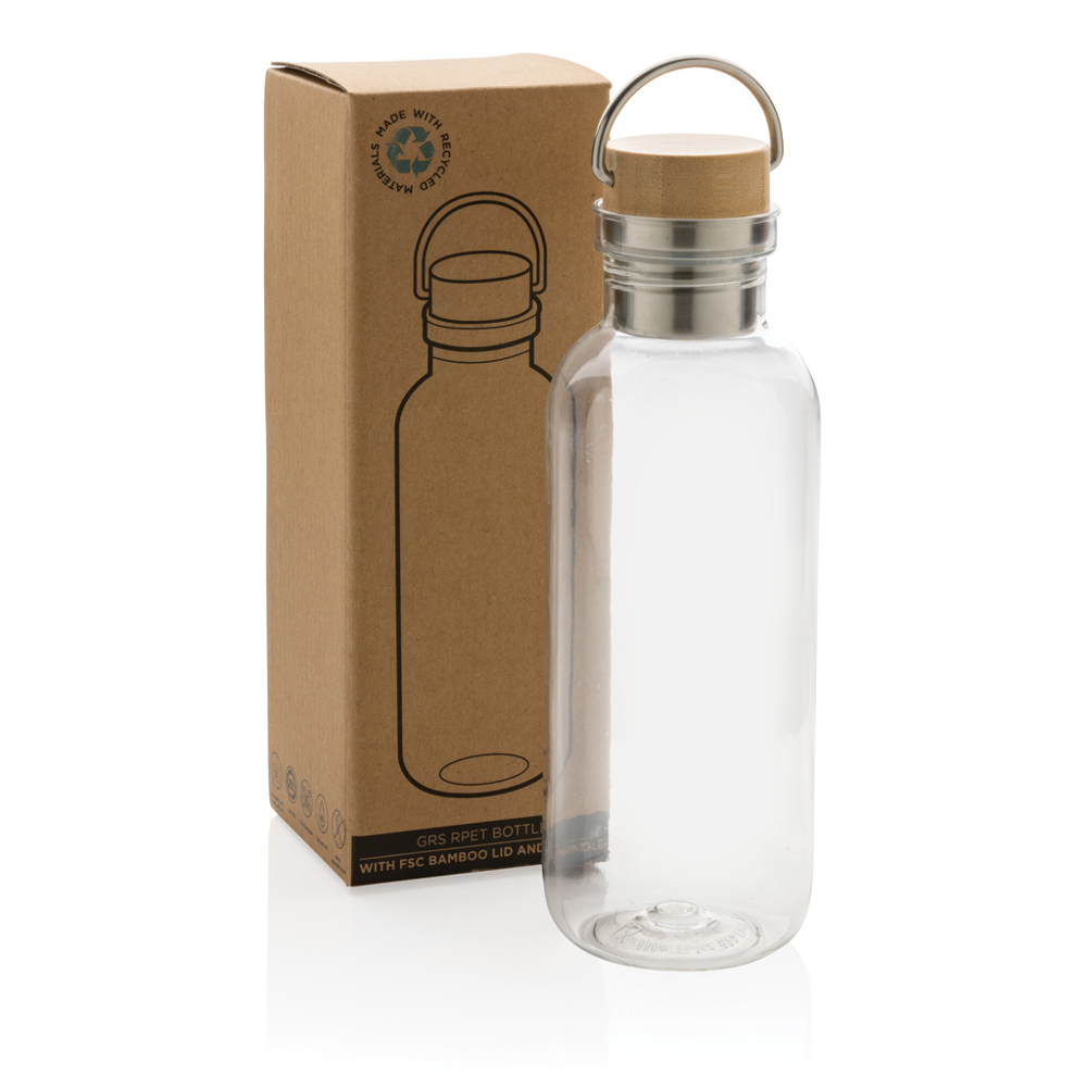 RCS recycled PET fles met bamboe deksel en handvat