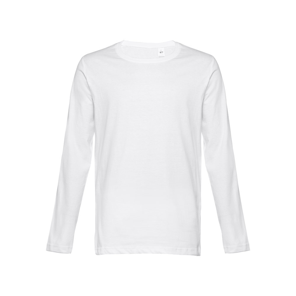 THC BUCHAREST WH. Katoenen heren-T-shirt met lange mouwen - voor bedrijven en relatiegeschenken - wit