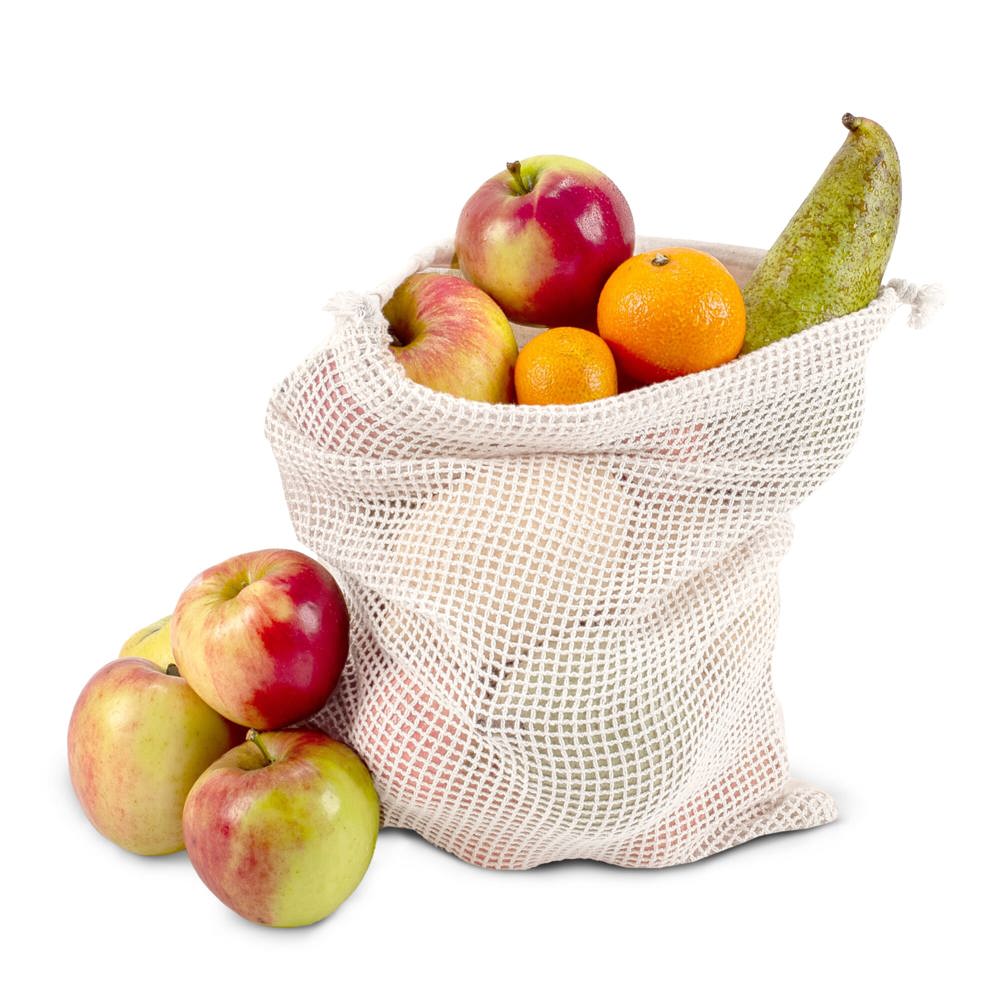 Herbruikbaar groente &amp; fruit zakje OEKO-TEX® katoen ecru 25x30cm