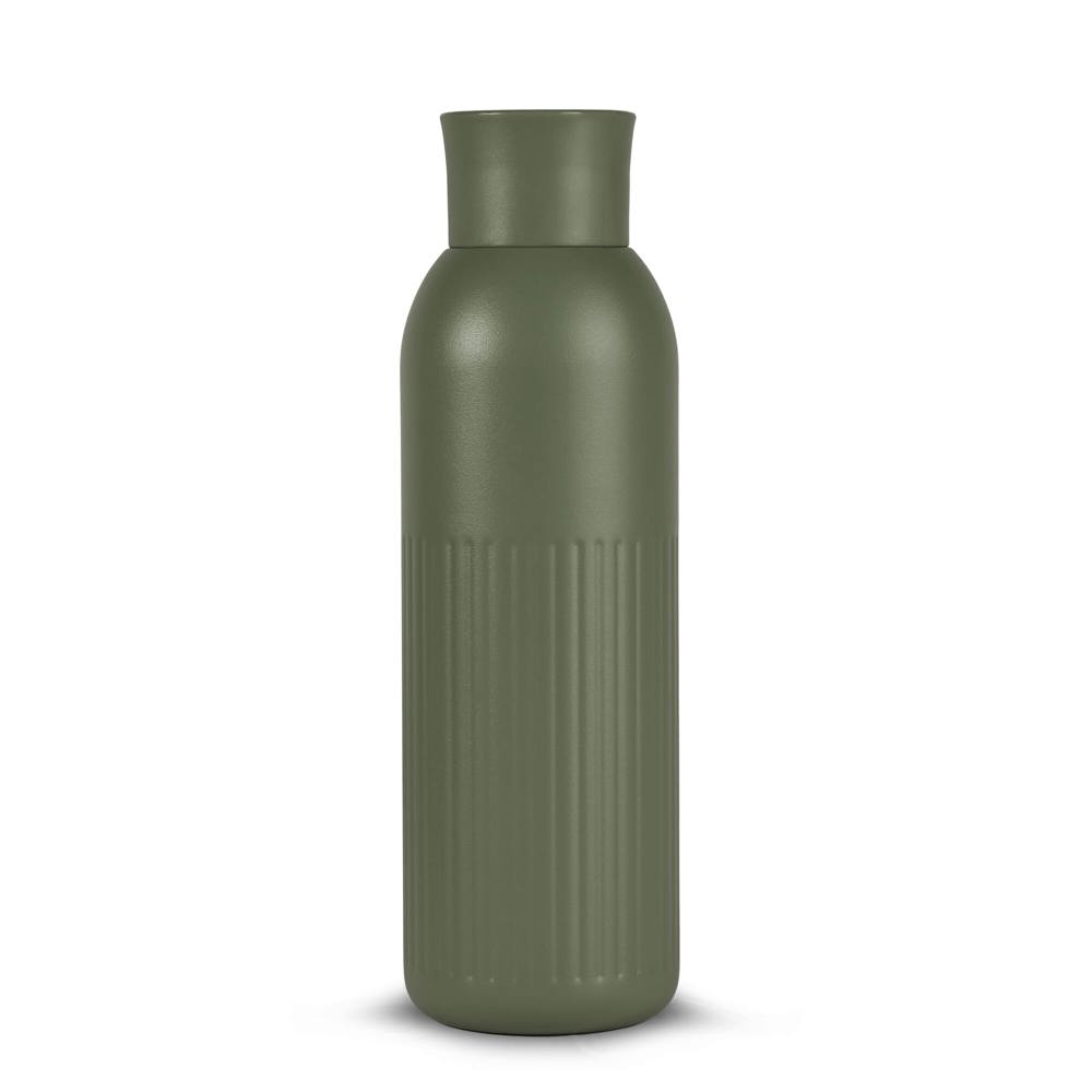 Sagaform Tekla Push stalen fles met druk dop gerecycled) 500 ml - bedrukt of onbedrukt verkrijgbaar - Dried Green