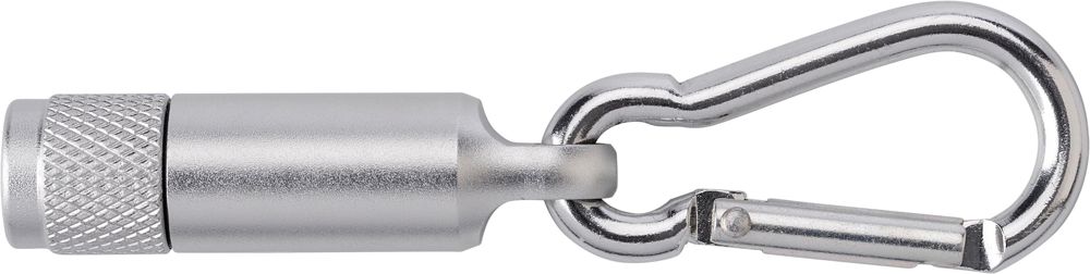 Aluminium mini-zaklamp met karabijnhaak Tracy - kopen of bedrukken - Zilver