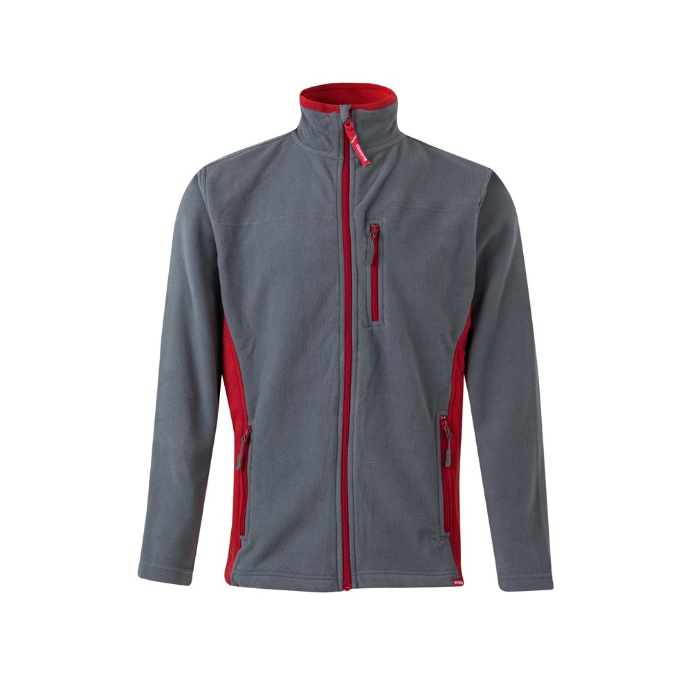 VL GERAS. Tweekleurig fleecejack (220g/m²) van polyester (100%) - bedrukt of onbedrukt verkrijgbaar - grijs, rood