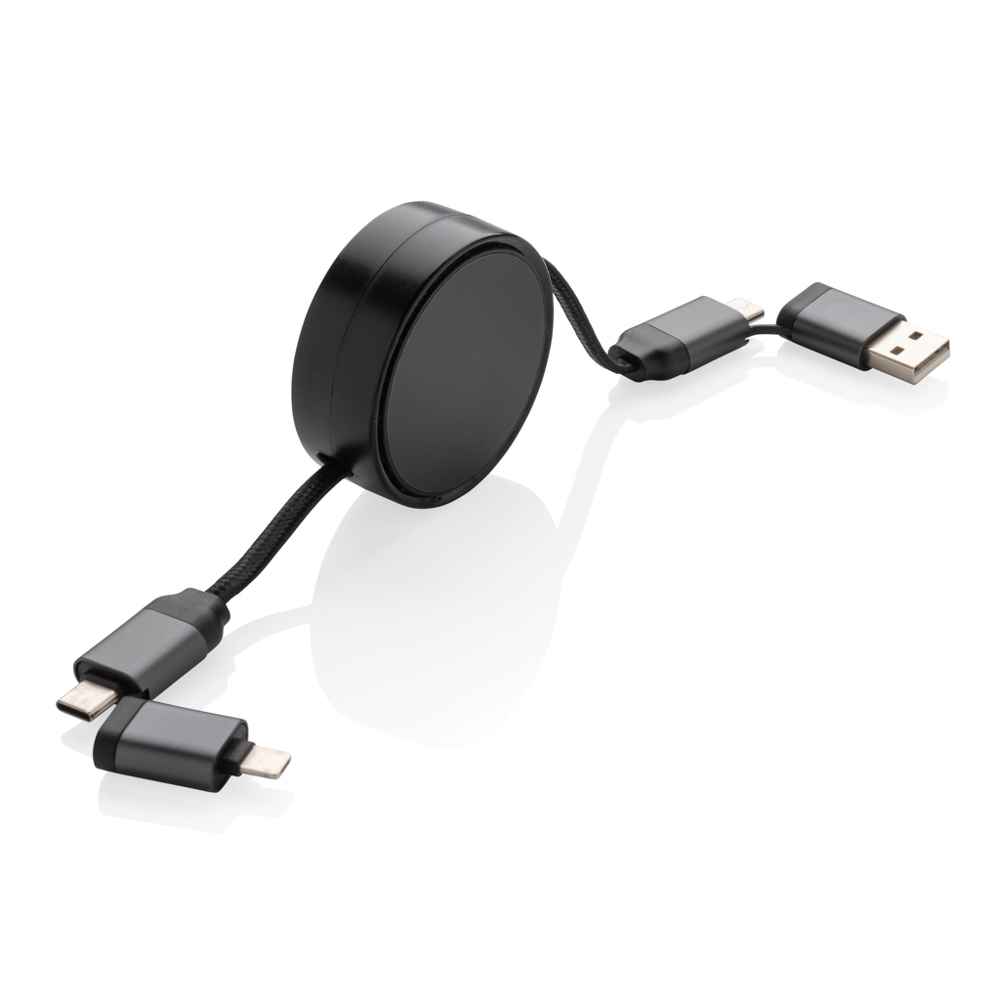 Terra RCS gerecycled aluminium uittrekbare 60W 6-in-1-kabel - bedrukt of onbedrukt verkrijgbaar