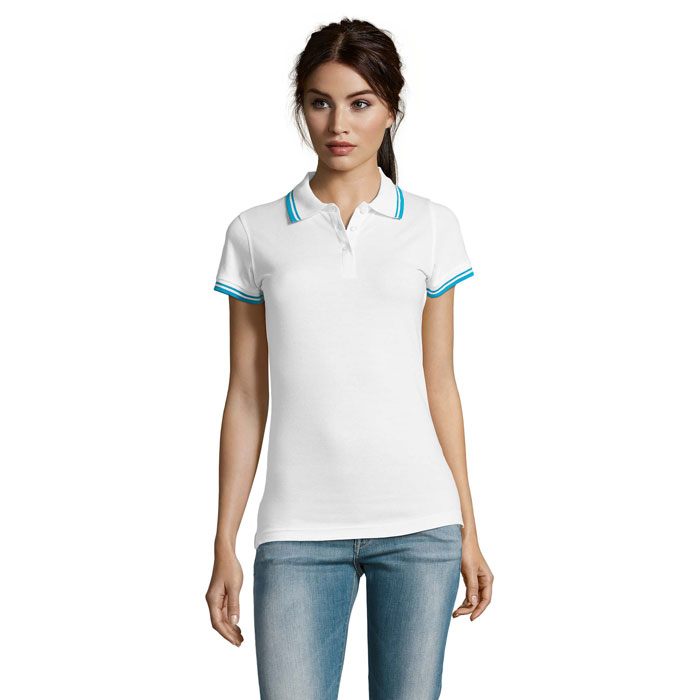 PASADENA WOMEN - PASADENA dames polo 200g - voor bedrijven en relatiegeschenken - White/Aqua