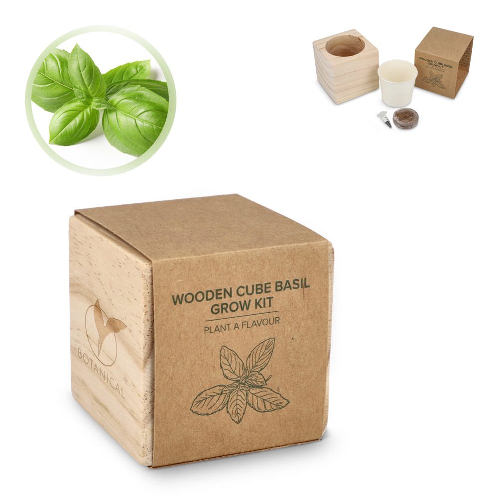 FSC Houten Plantenbak Set – Basilicum - voor bedrijven en relatiegeschenken