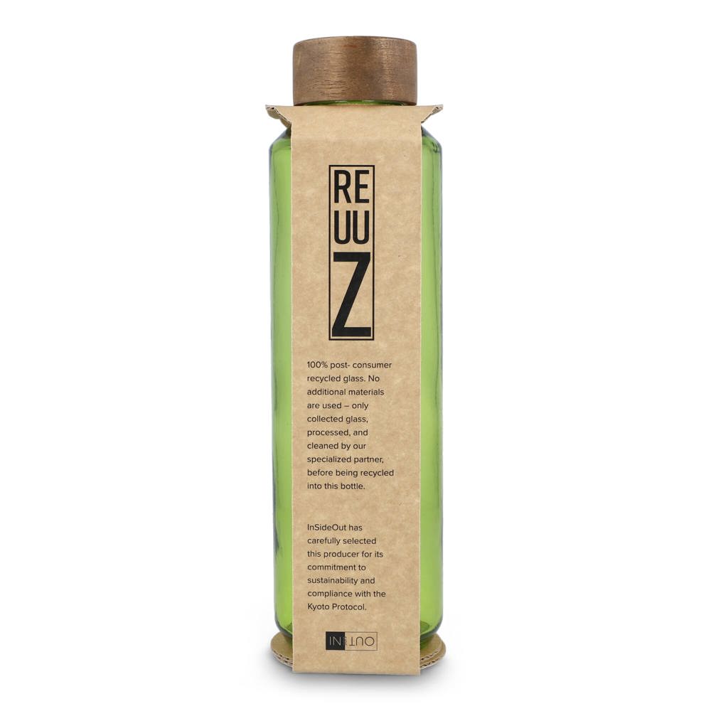 InSideOut Gerecyclede glazen Waterfles ReuuZ met houten dop 650 ml