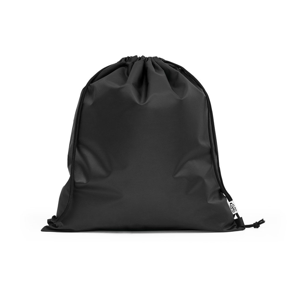 PEMBA. Gerecycled polyester (100% rPET) 190T drawstring rugtas - voor bedrijven en relatiegeschenken - zwart