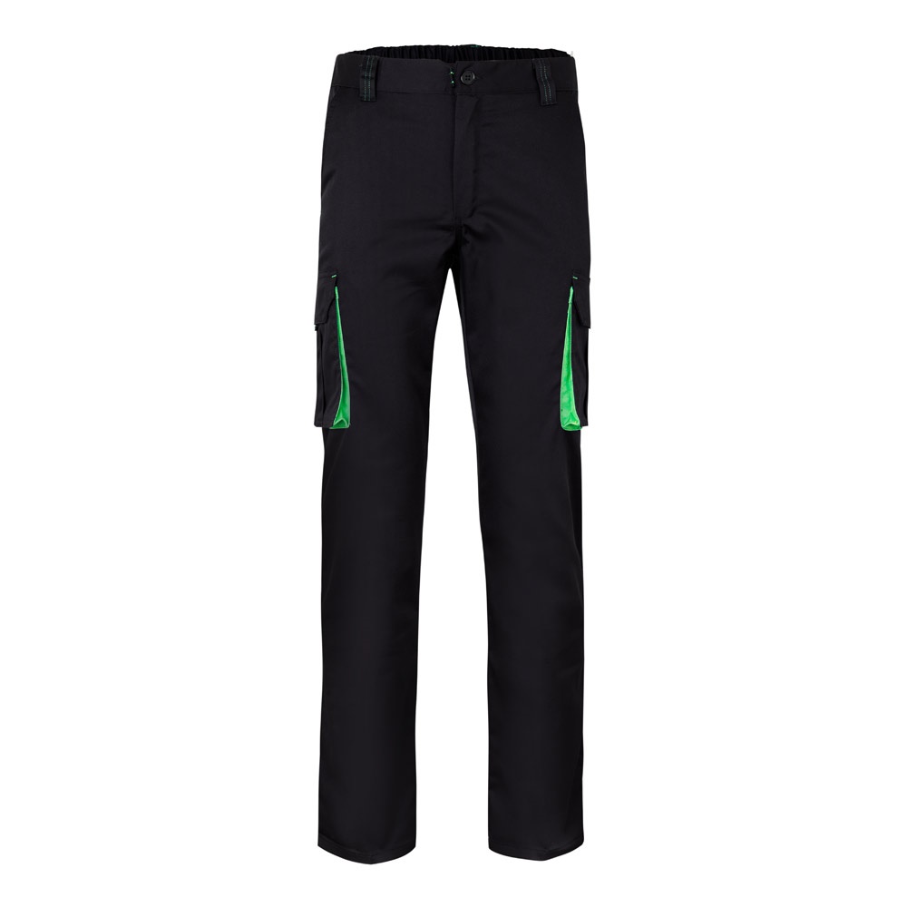 VL FIDES. Tweekleurige stretchbroek met meerdere zakken (240g/m²) van katoen (46%), EME (38%) en polyester - Zwart, Groen