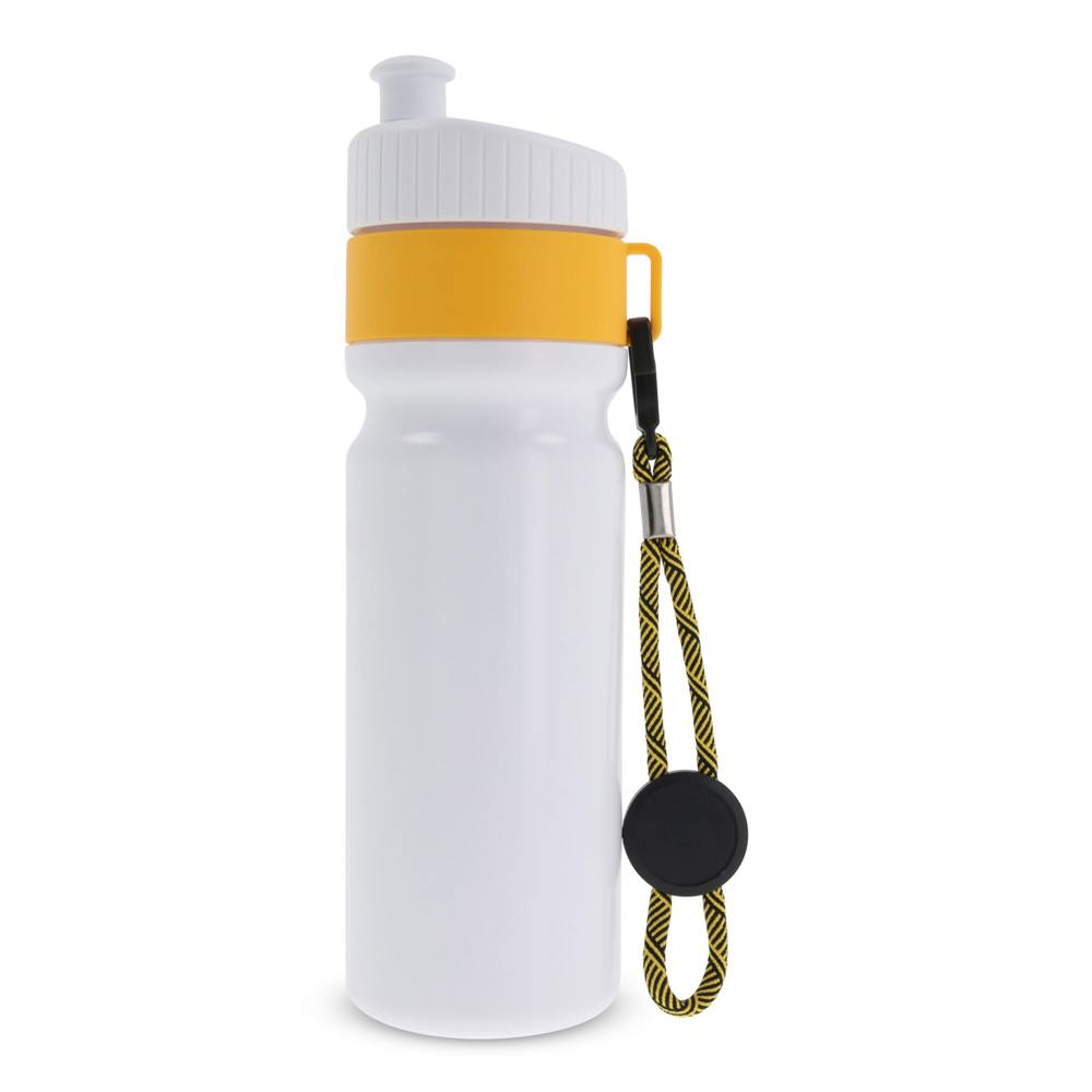 Sportbidon met rand en koord 750ml - met logo of onbedrukt bestellen - Wit / Geel