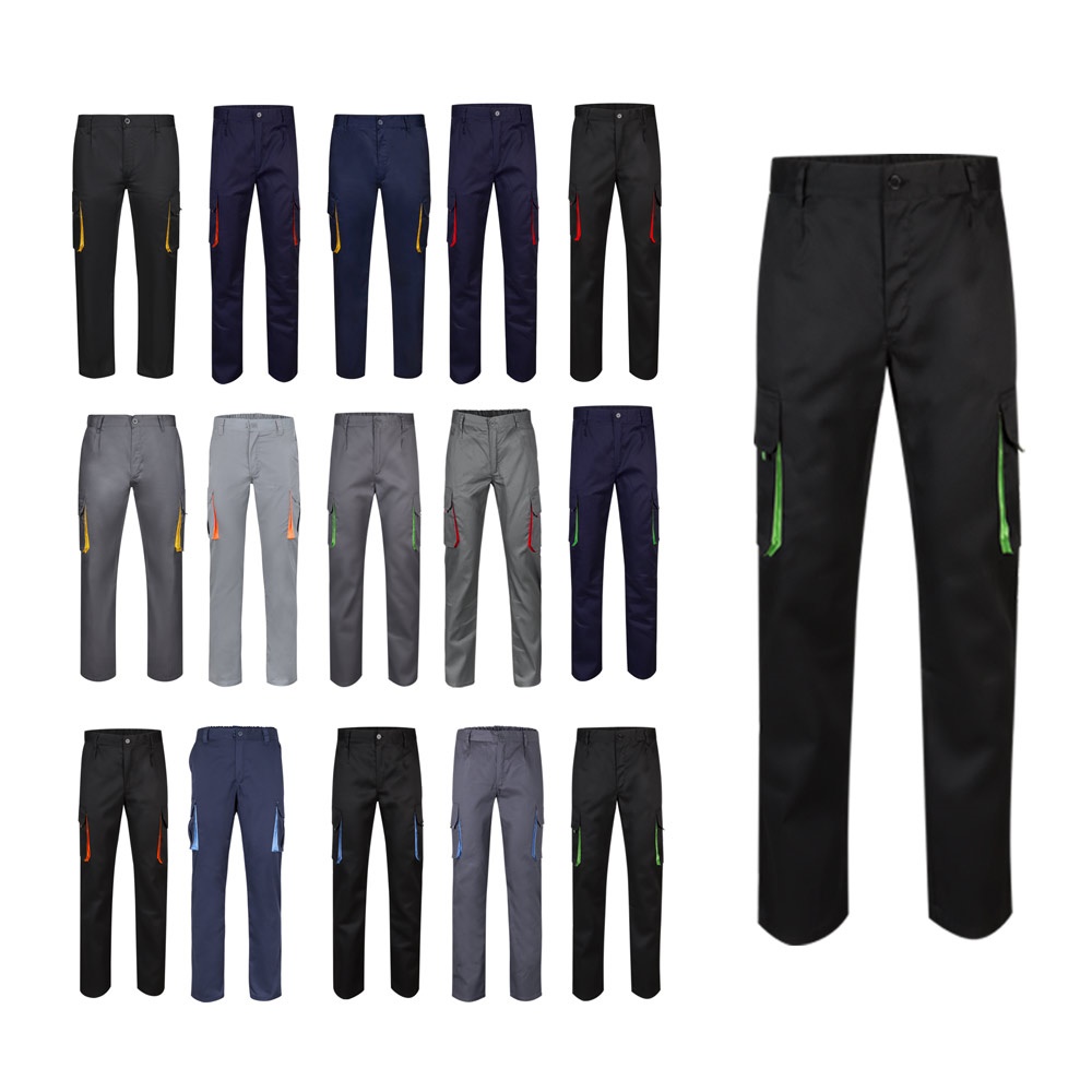 VL HYPNOS. Tweekleurige keperstof broek met meerdere zakken (200g/m²), van katoen (35%) en polyester (65%)