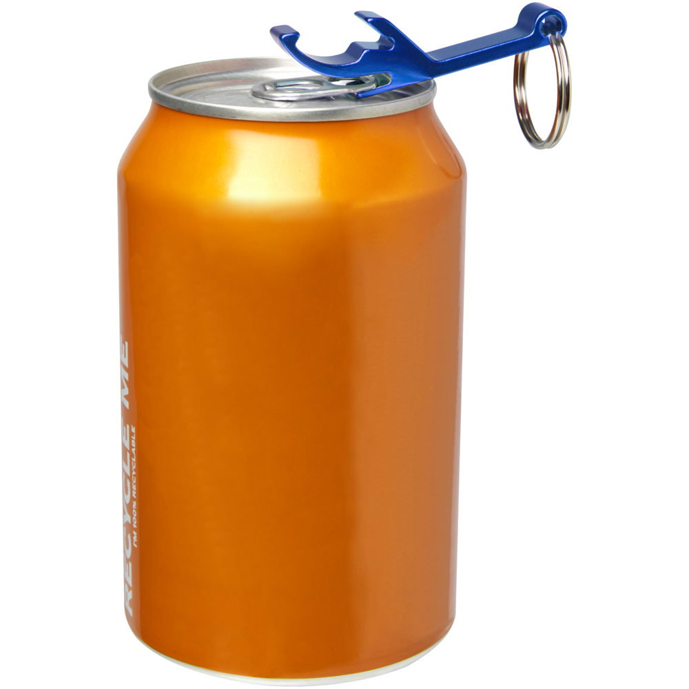 Tao fles- en blikopener van RCS gerecycled aluminium met sleutelhanger