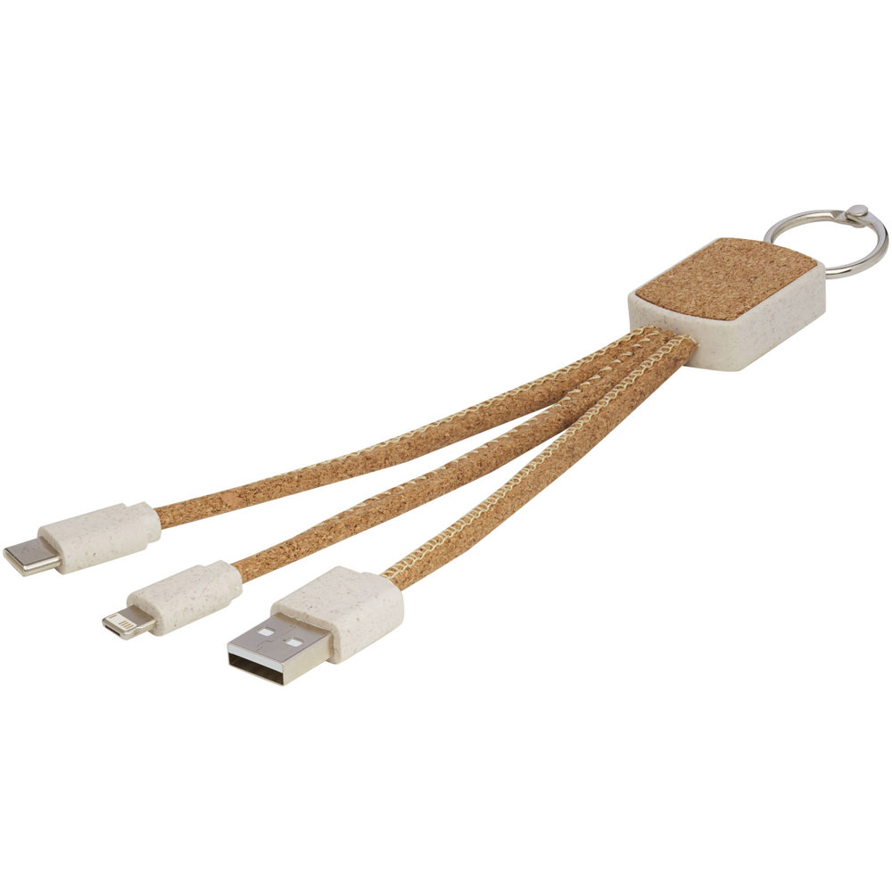 Bates 3-in-1 oplaadkabel van tarwestro en kurk - met logo of onbedrukt bestellen