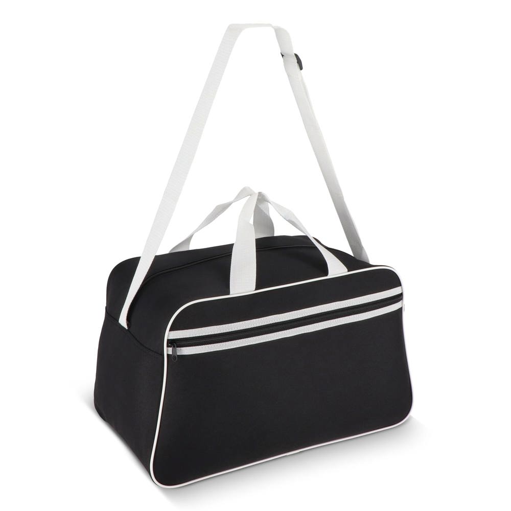 600D gerecycled PET sport- en reistas 48 x 25 x 28 cm 30 L - bedrukt of onbedrukt verkrijgbaar - Zwart / Wit