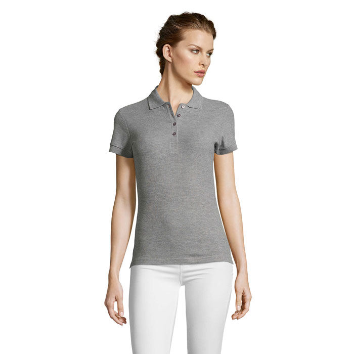 PEOPLE - PEOPLE dames polo 210g - voor bedrijven en relatiegeschenken - Grijs Gemêleerd 2