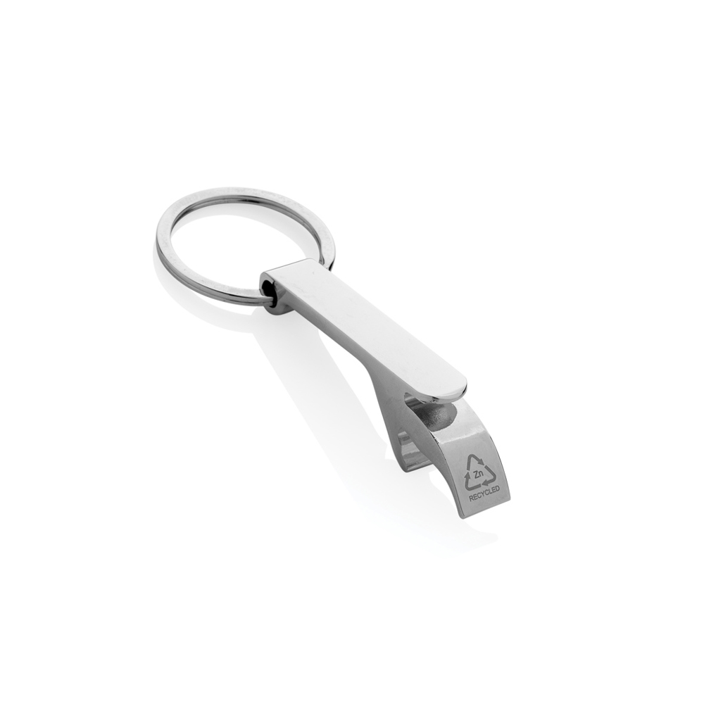 RCS flesopener sleutelhanger van gerecycleerde zinklegering - met logo of onbedrukt bestellen