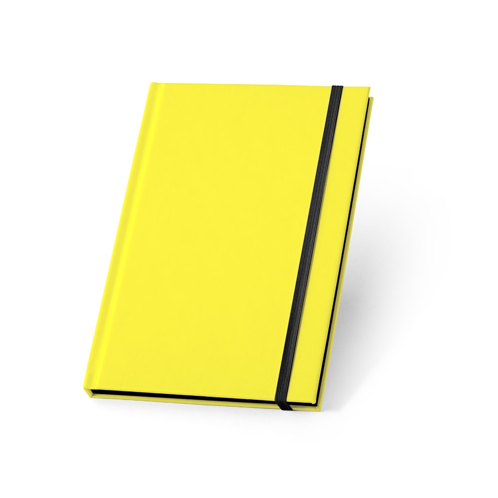 WATTERS. A5 notitieblok in fluorescerend PU met gelinieerde pagina's - kopen of bedrukken - Geel