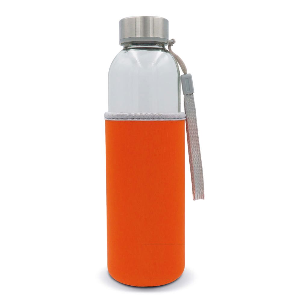 Waterfles glas met sleeve 500ml - bedrukt of onbedrukt verkrijgbaar - Transparant / Oranje